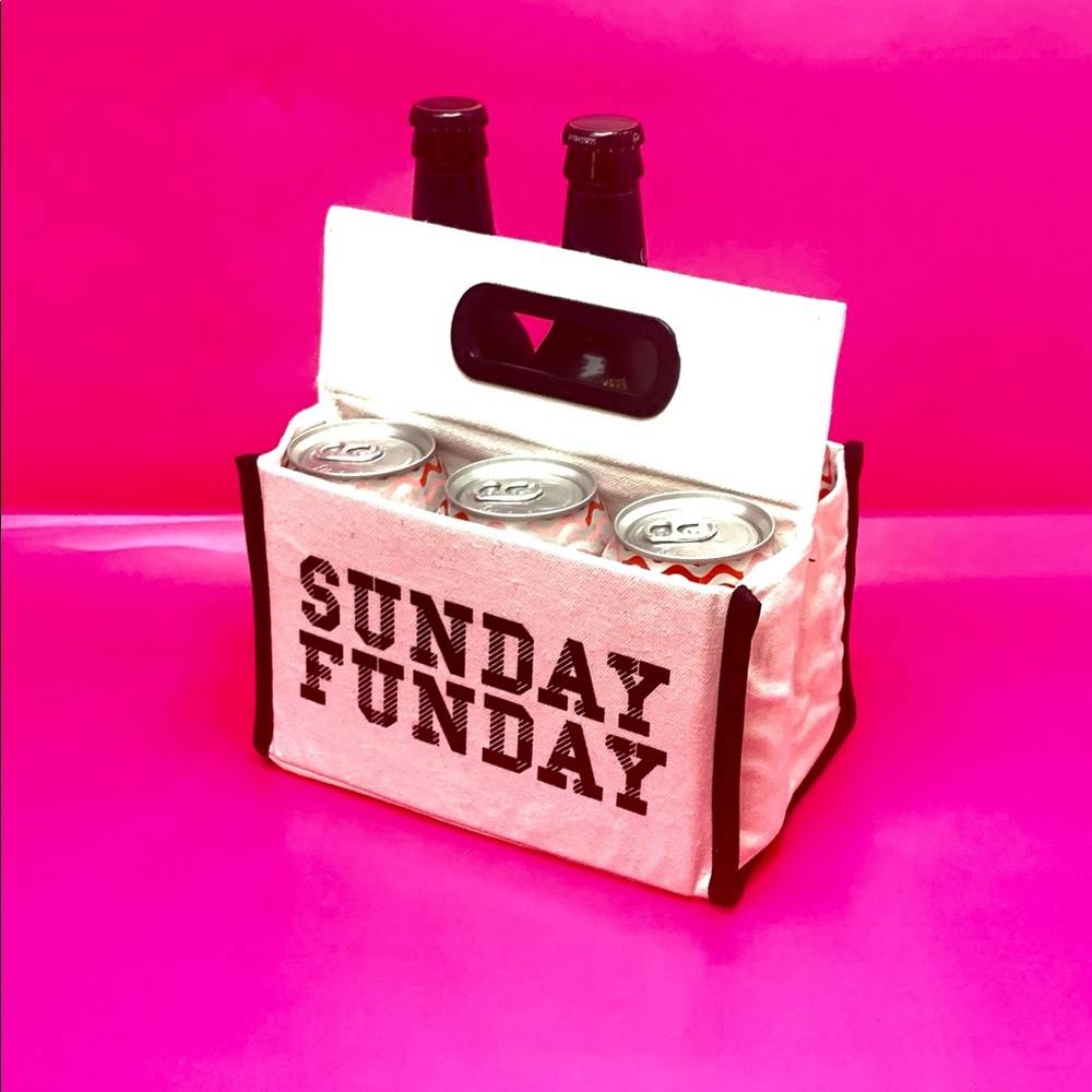 Sunday Funday 6 pack canvas beverage tote